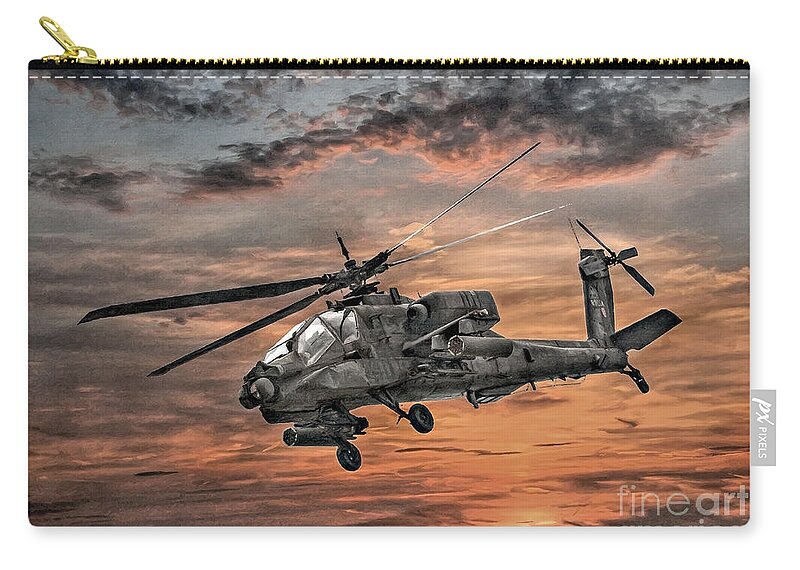 Apache Helicopter Zip Pouch featuring the digital art AH-64 Apache Attack Helicopter by Randy Steele