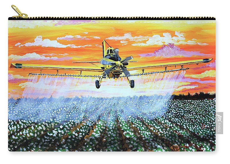 Air Tractor Carry-all Pouch featuring the painting Air Tractor at Sunset Over Cotton by Karl Wagner
