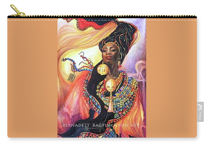 Ghana Akan Goddess Fertility Akuaba Zip Pouch featuring the drawing Akuaba by Bernadett Bagyinka