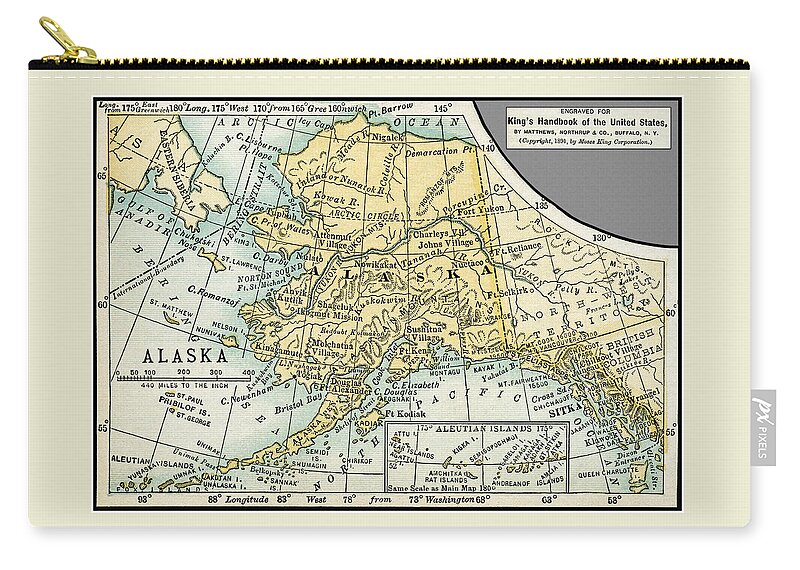 Map Zip Pouch featuring the photograph Alaska Antique Map 1891 by Phil Cardamone