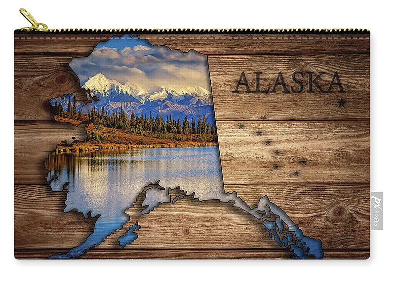 Alaska Zip Pouch featuring the photograph Alaska Map Collage by Rick Berk