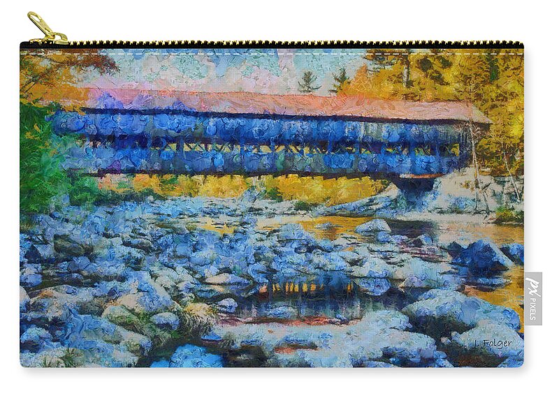 #jefffolger #vistaphotography Zip Pouch featuring the photograph Albany covered bridge in digital art by Jeff Folger