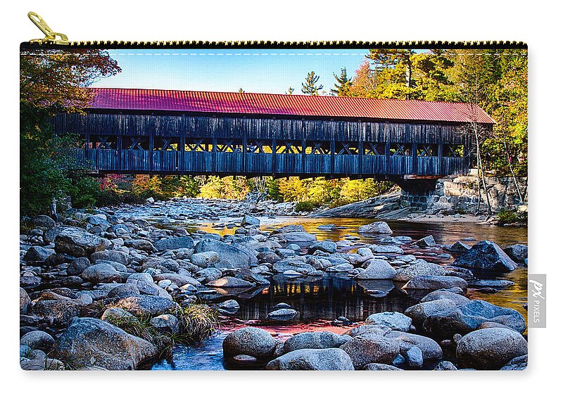 #jefffolger #vistaphotography Zip Pouch featuring the photograph Albany covered Bridge reflection by Jeff Folger