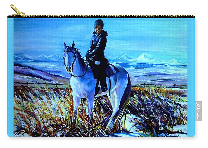 Western Art Zip Pouch featuring the painting Alberta Winter by Anna Duyunova