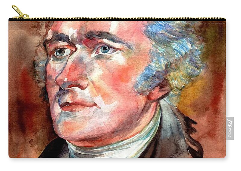 Alexander Zip Pouch featuring the painting Alexander Hamilton watercolor by Suzann Sines