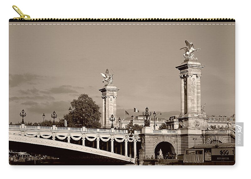 Pont Alexandre Iii Bridge Zip Pouch featuring the photograph Alexander III Bridge, Monochrome by Gordon Beck