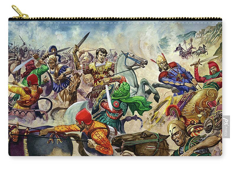 Issus Zip Pouch featuring the painting Alexander the Great at the Battle of Issus by Peter Jackson