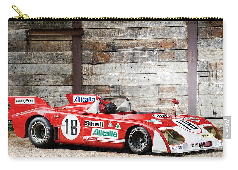 Alfa Romeo Tipo 33 Zip Pouch featuring the photograph Alfa Romeo Tipo 33 by Jackie Russo