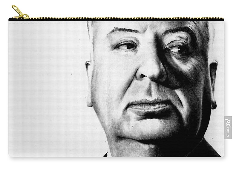 Alfred Hitchcock Zip Pouch featuring the drawing Alfred Hitchcock by Rick Fortson