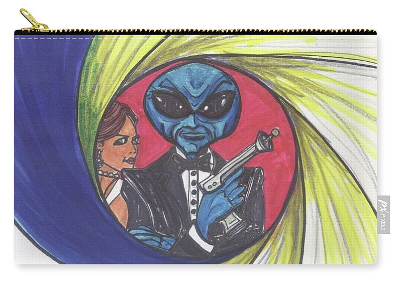 James Bond Zip Pouch featuring the drawing alien Bond by Similar Alien