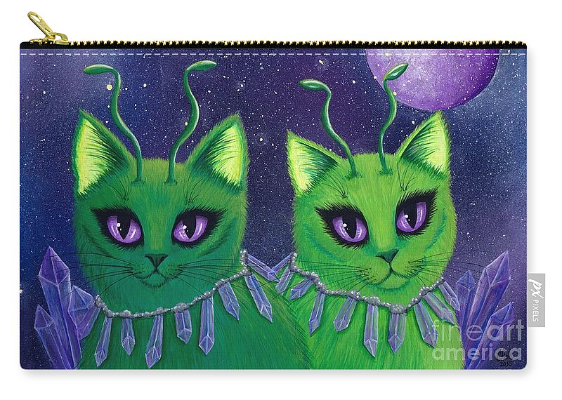 Alien Cats Zip Pouch featuring the painting Alien Cats by Carrie Hawks