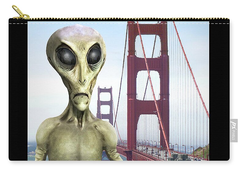 Golden Gate Bridge Zip Pouch featuring the photograph Alien Vacation - San Francisco by Mike McGlothlen