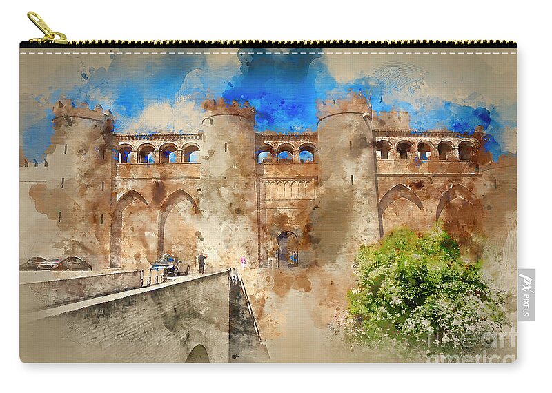 Moorish Zip Pouch featuring the painting Aljaferia Moorish Palace Spain by Jack Torcello