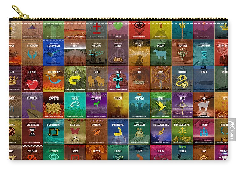 All 66 Books Of The Bible Zip Pouch featuring the mixed media All 66 Books of the Bible Old and New Testament Minimalist Graphic Design by Design Turnpike