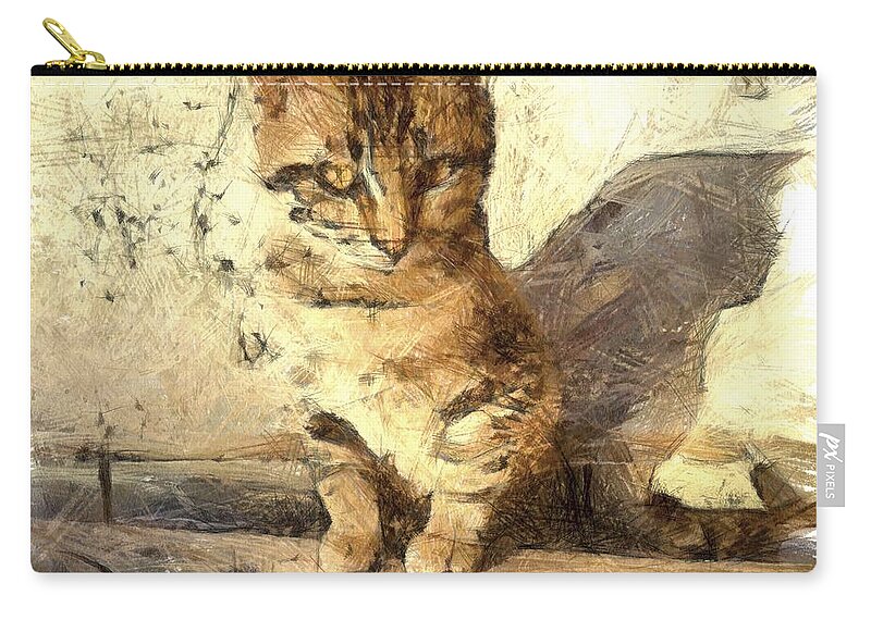 Tabby Cat Zip Pouch featuring the painting All Cats Are Black In The Dark by Taiche Acrylic Art