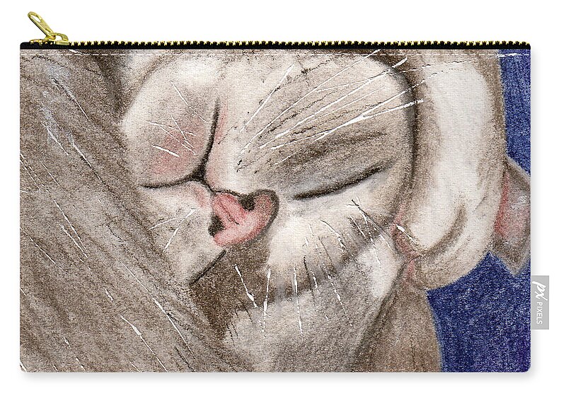 Cat Zip Pouch featuring the drawing All Curled Up by Terry Taylor