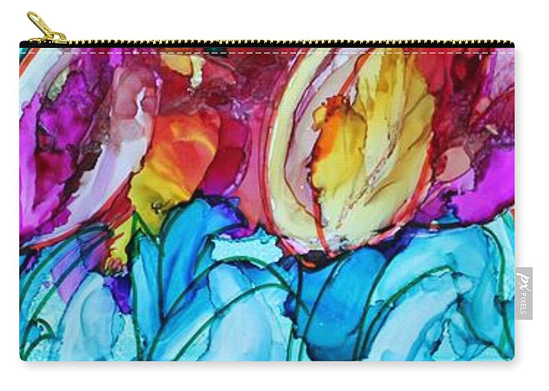 Flowers Zip Pouch featuring the painting All in a Row by Ruth Kamenev