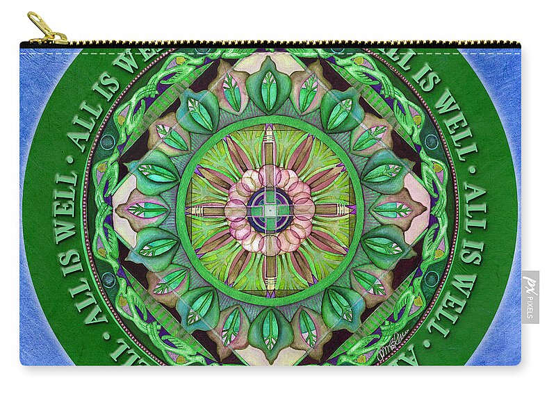 Mandala Zip Pouch featuring the painting All Is Well Mandala Prayer by Jo Thomas Blaine