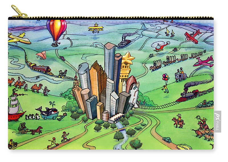 Houston Carry-all Pouch featuring the digital art All Roads lead to Houston by Kevin Middleton
