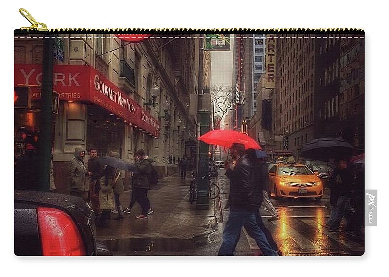 Umbrella Zip Pouch featuring the photograph All That Jazz. New York in the Rain. by Miriam Danar