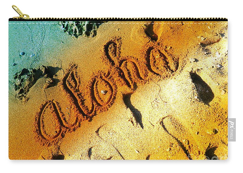 Hawaii Zip Pouch featuring the digital art Aloha In The Sand by Dorlea Ho
