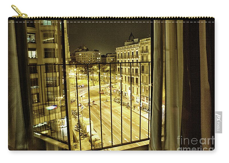 Cityscape Zip Pouch featuring the photograph Alone at Midnight in Barcelona by Becqi Sherman