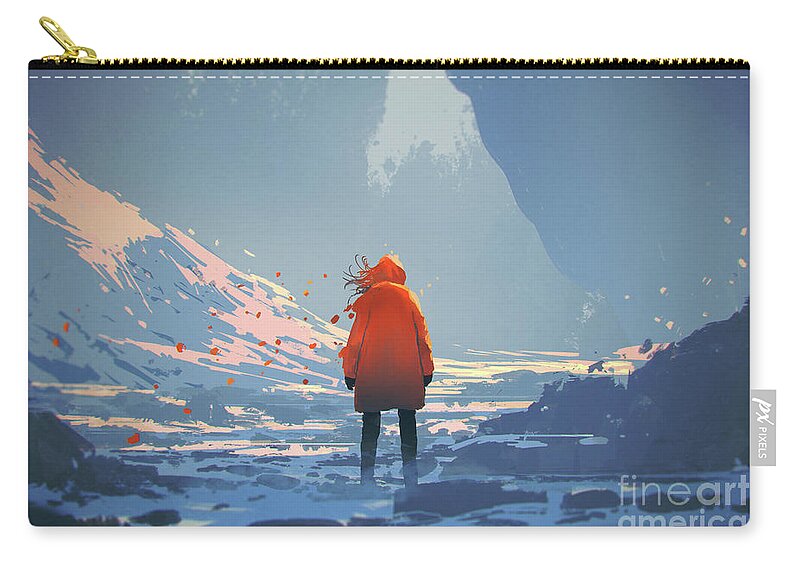Acrylic Zip Pouch featuring the painting Alone In Winter by Tithi Luadthong