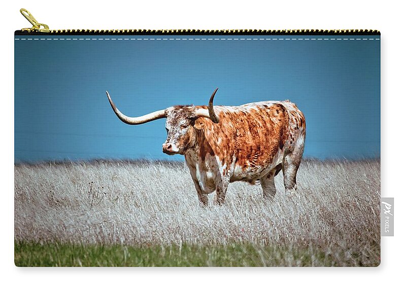 Longhorn Zip Pouch featuring the photograph Alone on the Trail by Linda Unger