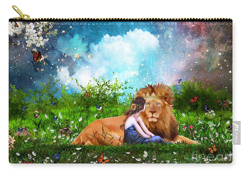 Lion Of Judah King Of Heaven Lord Of Lord Garden Chat Zip Pouch featuring the digital art Alone with the King by Dolores Develde
