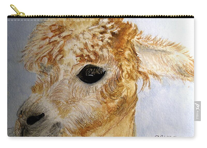 Alpaca Zip Pouch featuring the painting Alpaca Cutie by Carol Grimes