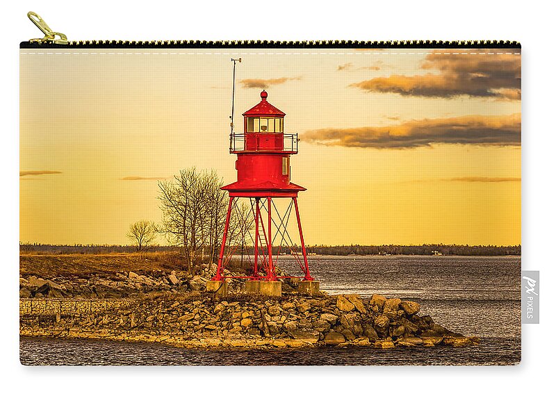 Beacon Zip Pouch featuring the photograph Alpena Harbor Lighthouse at Sunset by Nick Zelinsky Jr
