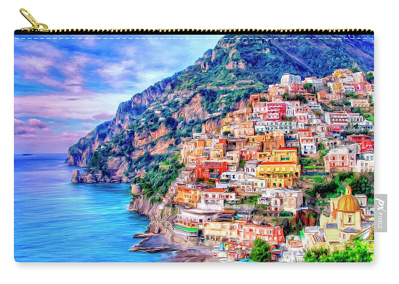 Amalfi Coast Zip Pouch featuring the painting Amalfi Coast at Positano by Dominic Piperata
