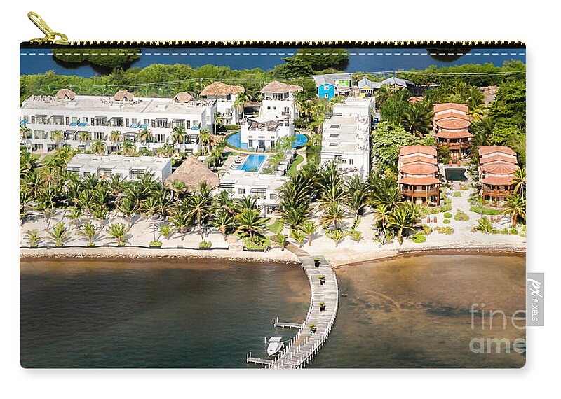 Aerial View Zip Pouch featuring the photograph Ambergris Caye Aerial View by Lawrence Burry