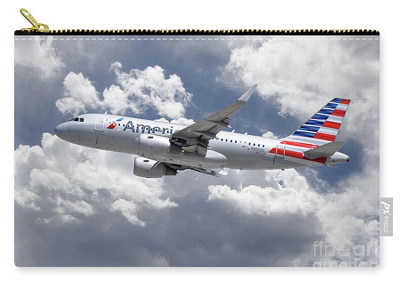 Airbus Zip Pouch featuring the digital art American Airlines Airbus A319 by Airpower Art