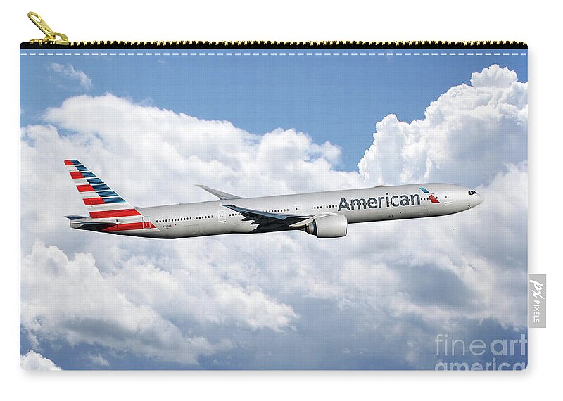 American Carry-all Pouch featuring the digital art American AIrlines Boeing 777 by Airpower Art