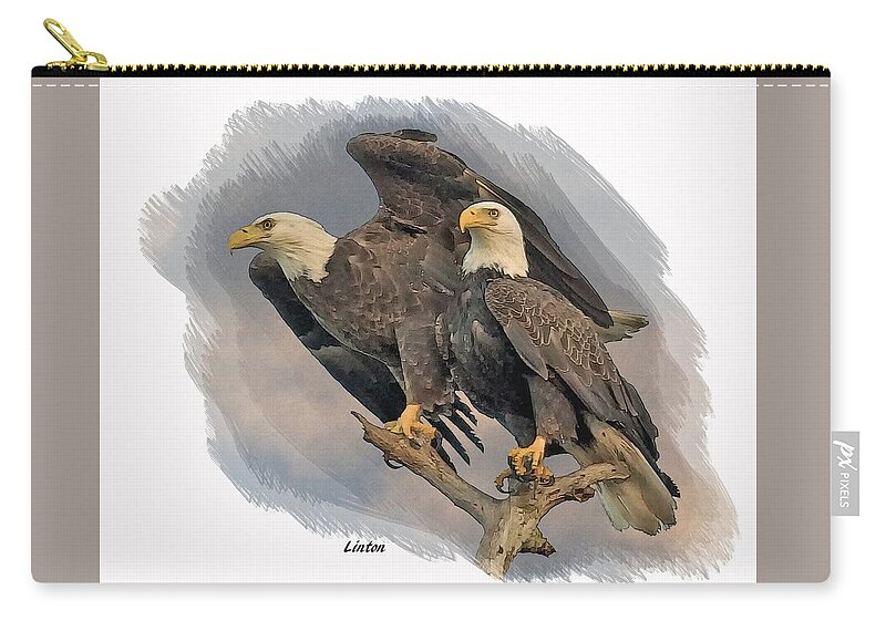 Eagle Zip Pouch featuring the digital art American Bald Eagle Pair by Larry Linton