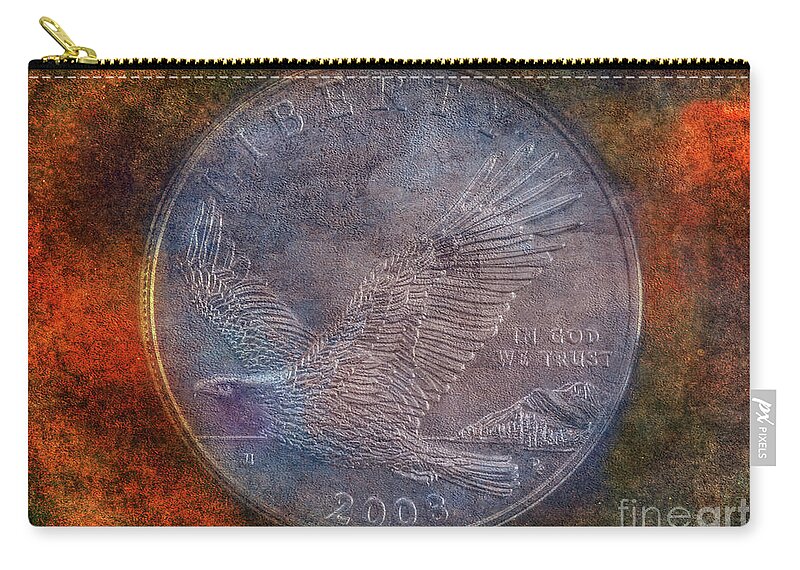American Bald Eagle Silver Dollar Zip Pouch featuring the digital art American Bald Eagle Silver Dollar by Randy Steele