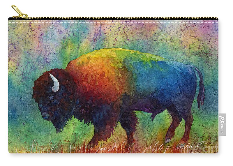 Bison Zip Pouch featuring the painting American Buffalo 6 by Hailey E Herrera