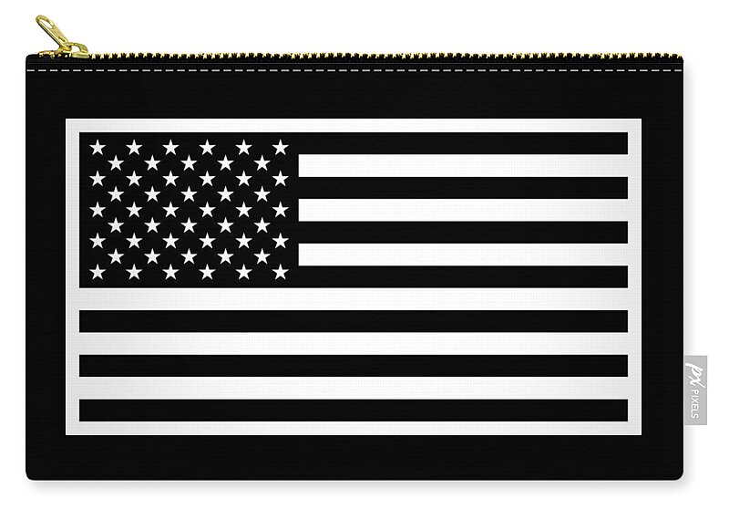 Us Flag Zip Pouch featuring the digital art American Flag - Black and White Version by War Is Hell Store