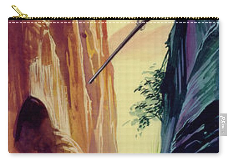 Indians Zip Pouch featuring the painting American frontiersman being chased by Ron Embleton
