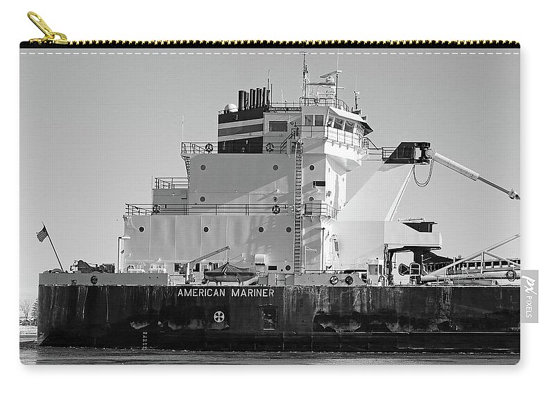 American Mariner Bulk Cargo Zip Pouch featuring the photograph American Mariner Detail 1 BW.jpg by Mary Bedy