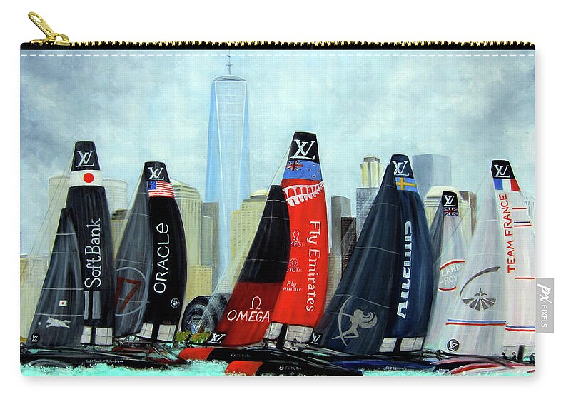 Americas Cup Sailing Race Zip Pouch featuring the painting America's Cup New York City by Leonardo Ruggieri