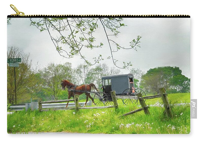 Amish Zip Pouch featuring the photograph Amish Buggy Along Ronks Road by Dyle Warren