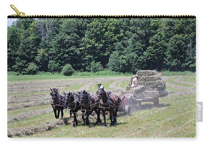 Horses Zip Pouch featuring the photograph Amish Hay Harvest by Rick Redman