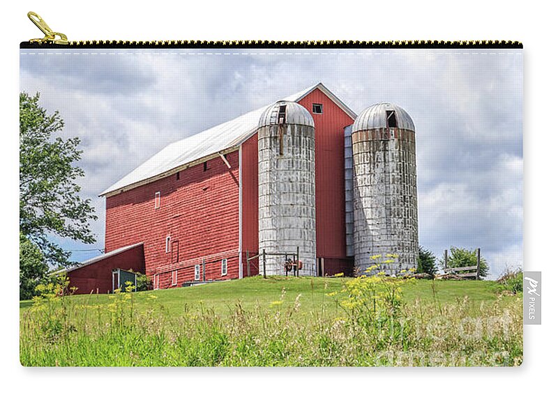 Amish Farm Zip Pouch featuring the photograph Amish Red Barn and Silos by Edward Fielding