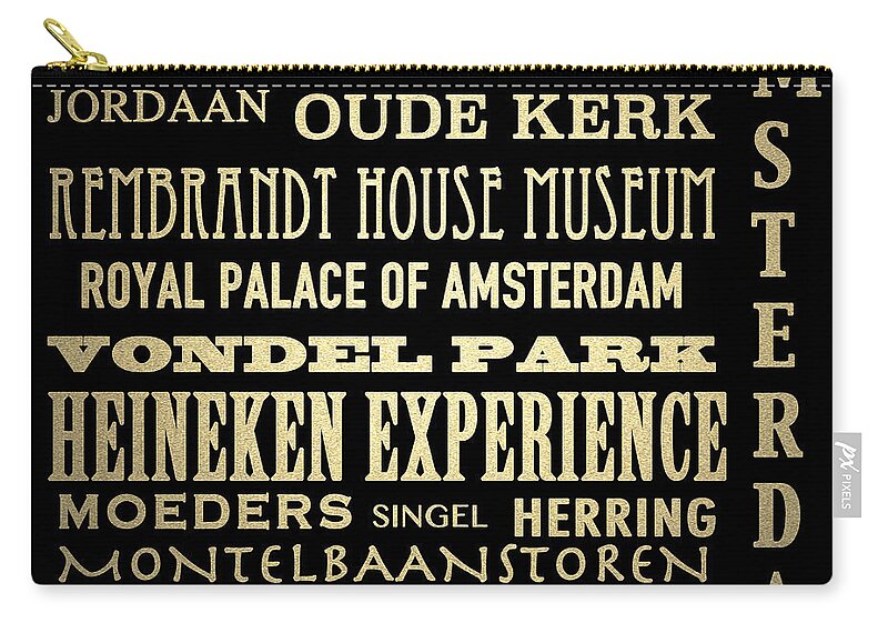 Amsterdam Zip Pouch featuring the digital art Amsterdam Famous Landmarks by Patricia Lintner