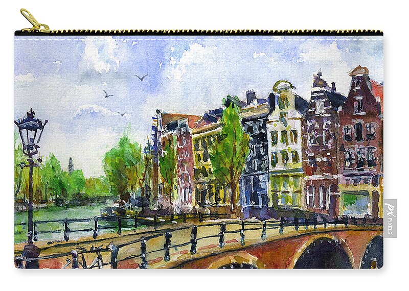 Amsterdam Zip Pouch featuring the painting Amsterdam Netherlands by John D Benson