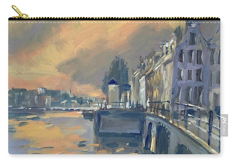 Amsterdam Zip Pouch featuring the painting Amsterdm Morning Light Amstel by Nop Briex
