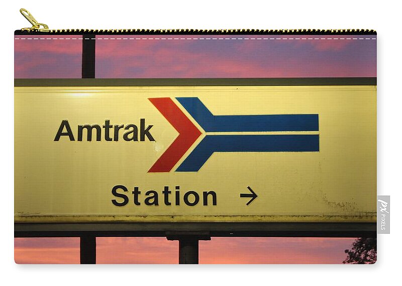 Nostalgic Zip Pouch featuring the photograph Amtrak Station Sign by Cynthia Guinn