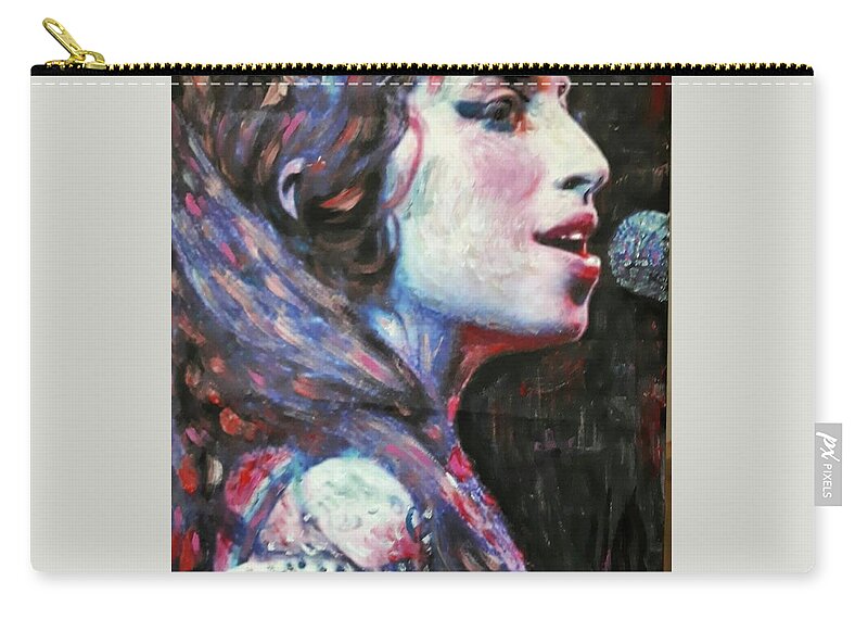 Amy Zip Pouch featuring the painting Amy in concert by Sam Shaker